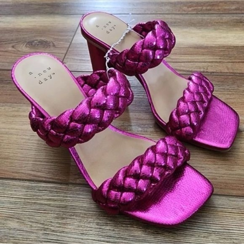 NWT Hot Pink Braided Heeled Sandals - Picture 8 of 12